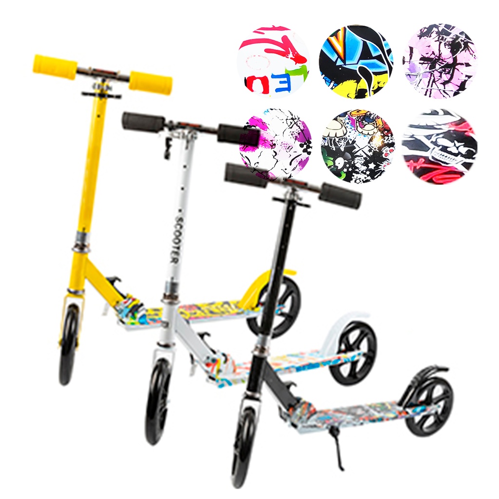 Monopatin 2 Ruedas Grafitti Metal Reforzado Plegable Con Freno