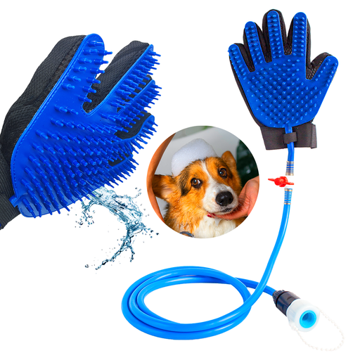 [13173AZ] Guante Baño Mascota Con Manguera