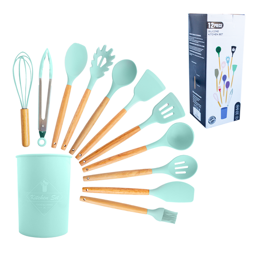 [0795 VE] Set De Utensilios De Cocina X12 Silicona Y Madera