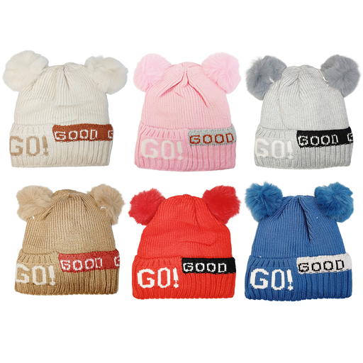 [9042SR] Gorro tejido con dos pompones Mod GO! para niños