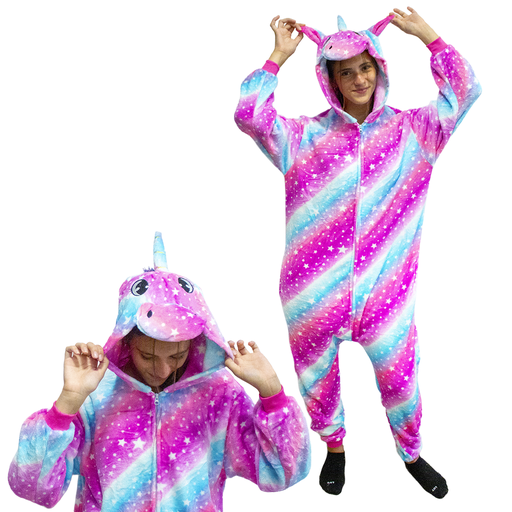 [9054FU] Pijama adulto enterizo. Mod UNICORNIO FUCSIA/CELESTE